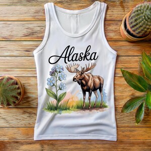 Alaska Watercolor PNG | Forget-Me-Not & Moose Art | 300 DPI Digital Download | State Pride Clipart | Commercial Use OK