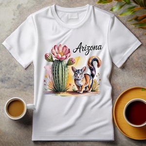 Aquarela do Arizona PNG | Arte em Flor de Saguaro e Cauda Anelada | Download Digital em 300 DPI | Clipart do Orgulho do Estado | Uso Comercial Aprovado