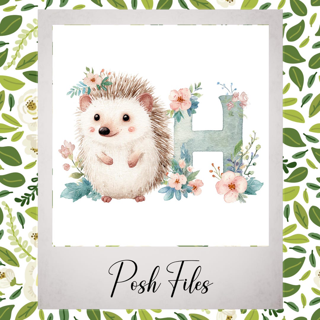 Nursery Wall Art Hedgehog PNG Alphabet Letter H Digital Download Baby ...