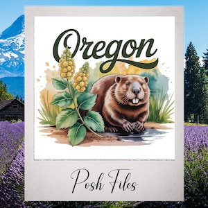 Oregon State Tshirt Watercolor PNG State Flower Oregon Grape & State Animal Beaver 300 DPI Digital Download Commercial Use OK