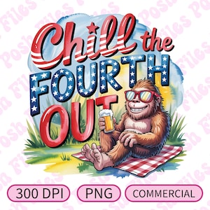 Relaxe no 4 de julho com o Pé Grande | PNG Patriótico Engraçado | Design de Camiseta DTF e Sublimação | 300 DPI | Uso Comercial Aprovado