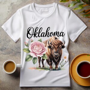 Aquarela Oklahoma PNG – Flor do Estado, Rosa de Oklahoma e Animal do Estado, Bisão-americano | Download Digital 300 DPI | Uso Comercial Aprovado