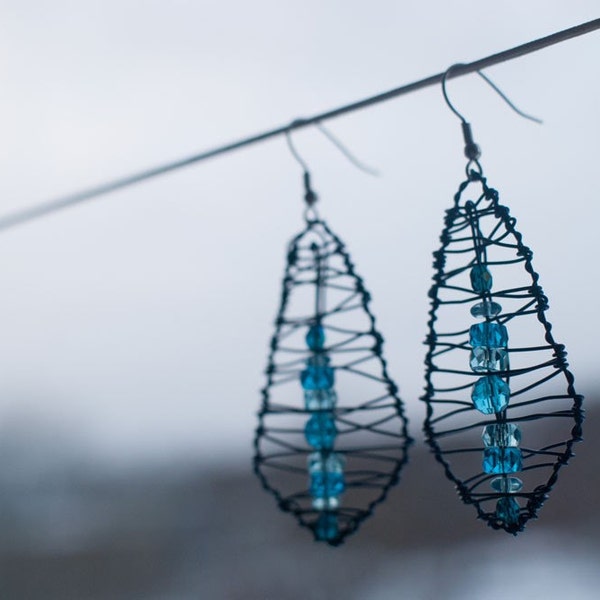 Dark blue angular earrings