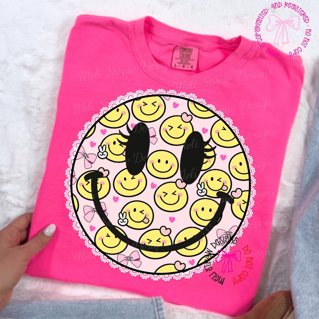 Smiley Face PNG, Girly Lace Trim Coquette Smiley Face PNG, Retro Happy ...