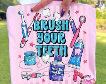 Brush Your Teeth PNG, Striped Dental Hygiene Shirt Design, Pastel Tooth Dentist Sublimation, Distressed Tooth Fairy Download, Dentist PNG