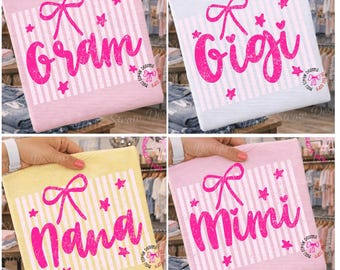 Gram Nana Gigi Mimi PNG Bundle, Striped Pink Stars Grandma Digital Download, Distressed Girly Grandma Coquette Sublimation, Trendy Mom DTF