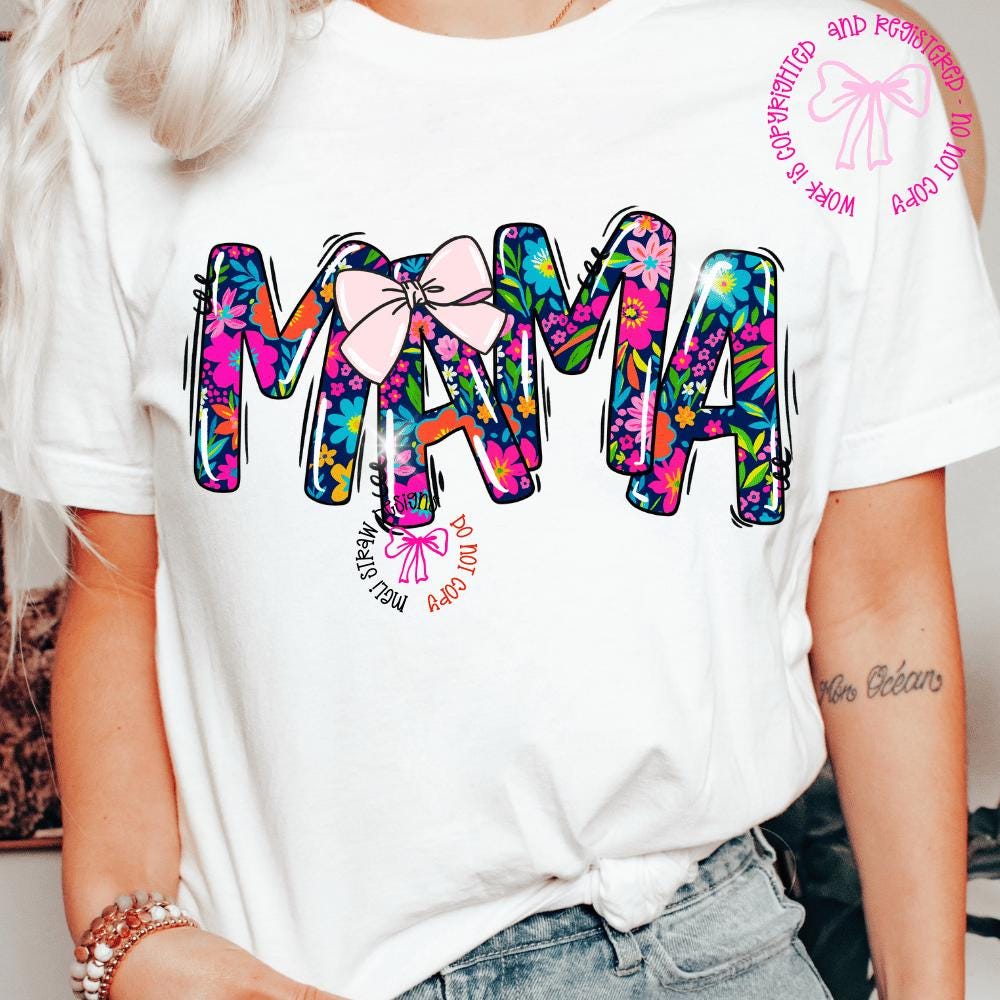 Mama Mini PNG, Girly Floral Hand Drawn Mommy and Me Shirt Designs ...
