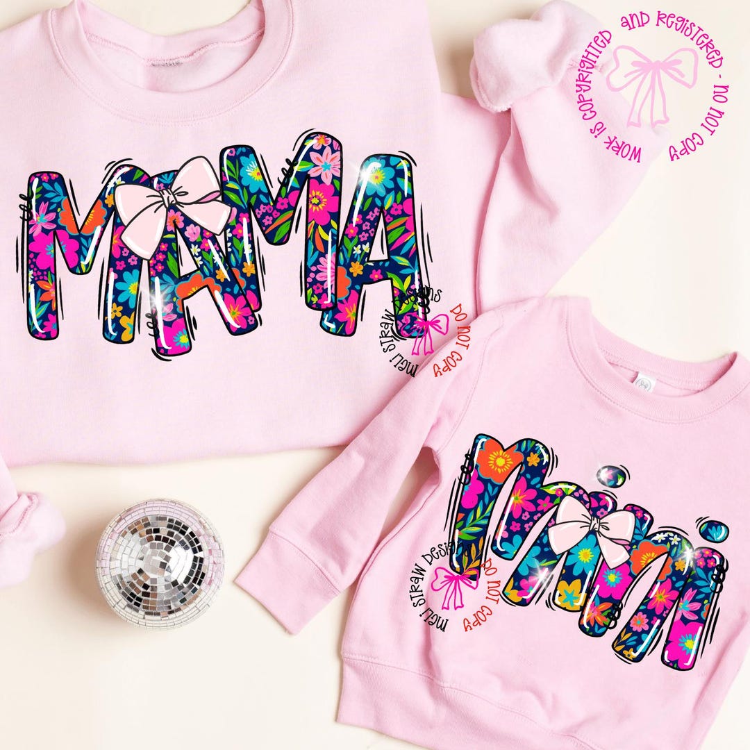 Mama Mini PNG, Girly Floral Hand Drawn Mommy and Me Shirt Designs ...