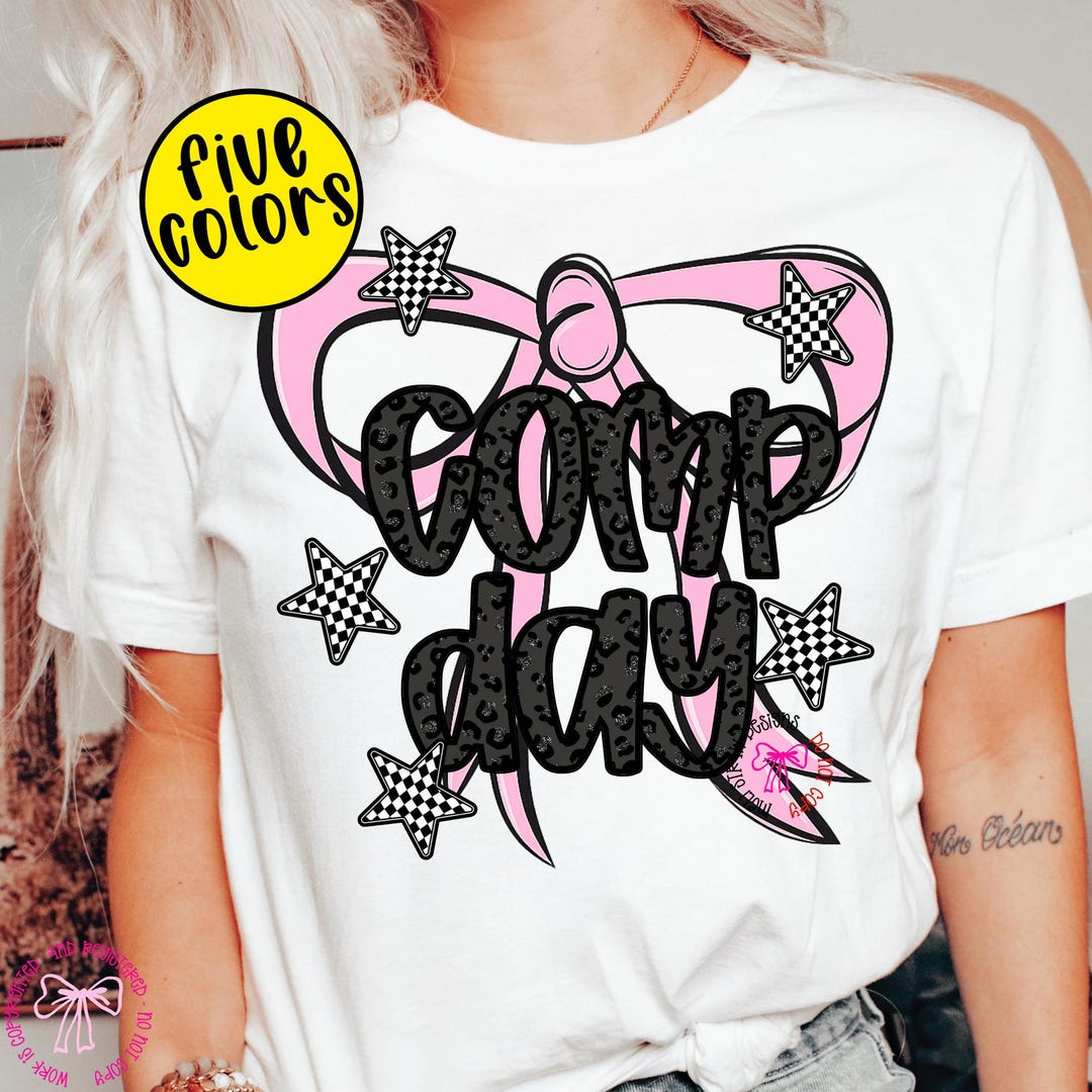 Comp. Cheer Pink Design Comp Day PNG, Girly Retro Checkered Pink Coquette Cheerleader Shirt ...