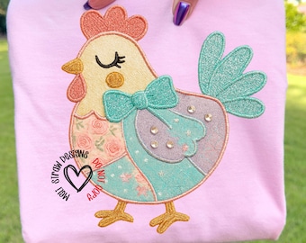 Chicken Coquette PNG, Preppy Pastel Patchwork Chicken Design, Girly Chicken PNG, Bows and Chickens Sublimation, Floral Chicken Shirt Design