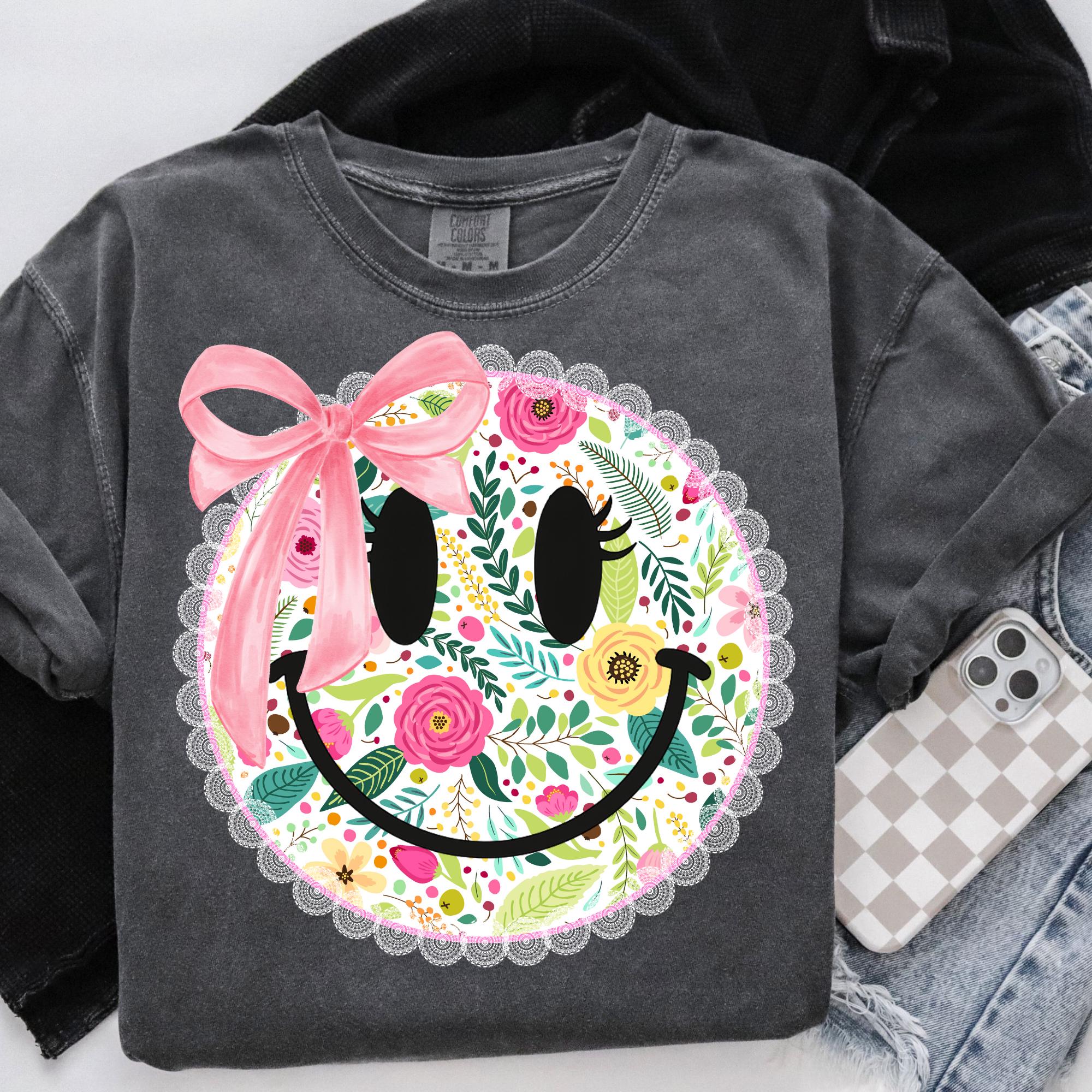 Floral Smiley Face PNG, Coquette Lace Trim Smiley Face, Preppy Spring ...