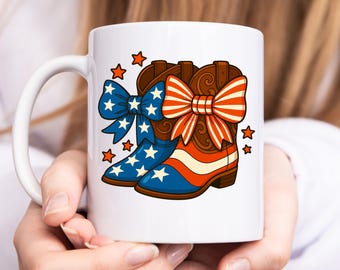 Patriotic Cowgirl Boots PNG, Girly 4th of July Western Clipart, Stars and Stripes Digital Download, Preppy Country Boots Sublimation