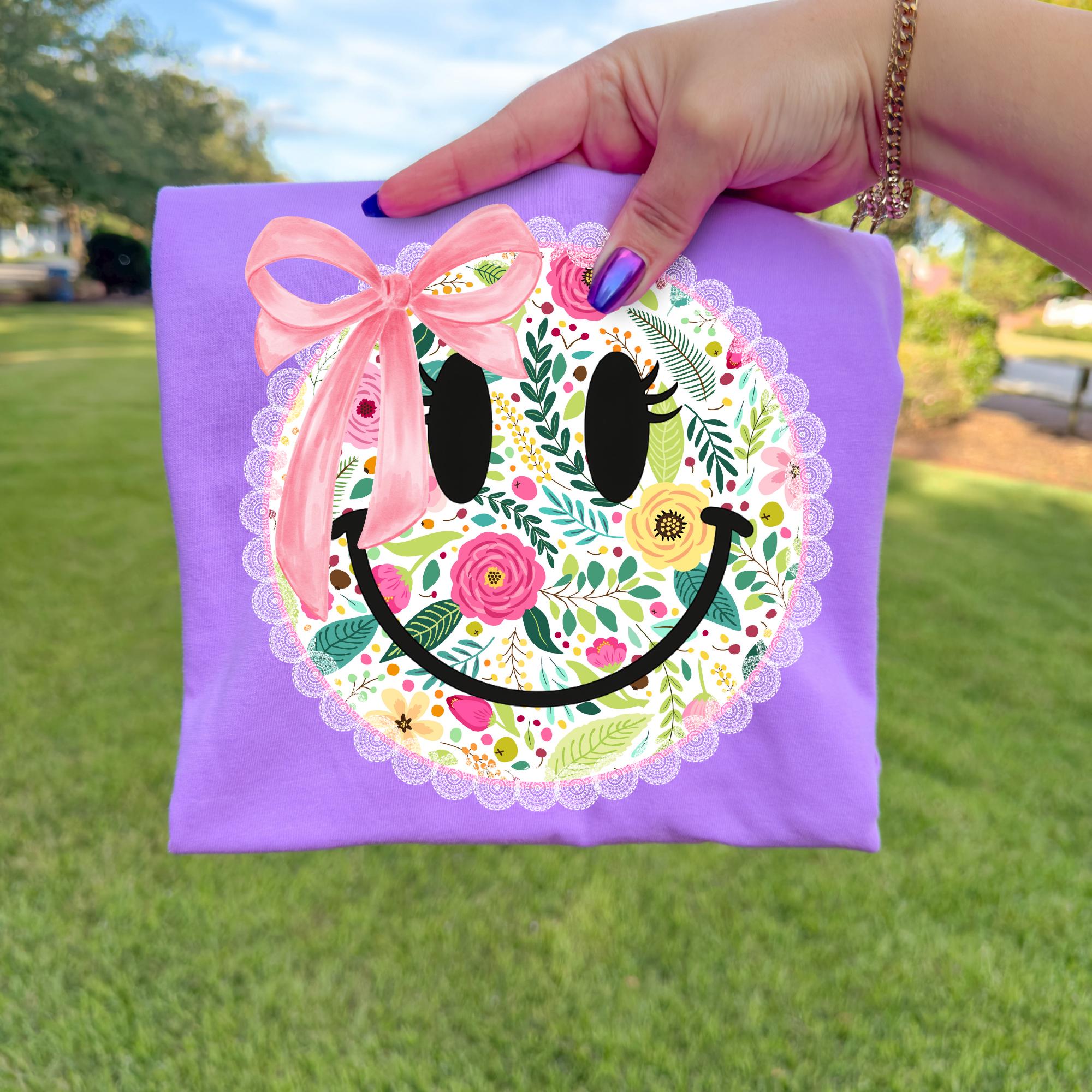 Floral Smiley Face PNG, Coquette Lace Trim Smiley Face, Preppy Spring ...