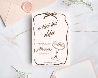 Espresso Martini Birthday | A Tini Bit Older Birthday Invitation | Digital Download | Customizable Canva Invite | Brown and Beige template