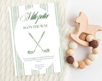 Golf Baby Shower Invitation: "A Little Putter" Canva Template (Digital Download or Print 5x7in Template)