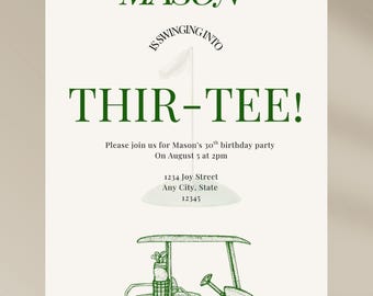 Golf 30th Birthday Invitation | Thir-TEE Editable Canva Template | Golf Theme Party Invite | Digital Download or Print | Golf Mens Birthday