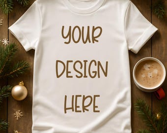 Maqueta de camiseta navideña: diseño plano festivo (JPG PNG digital)