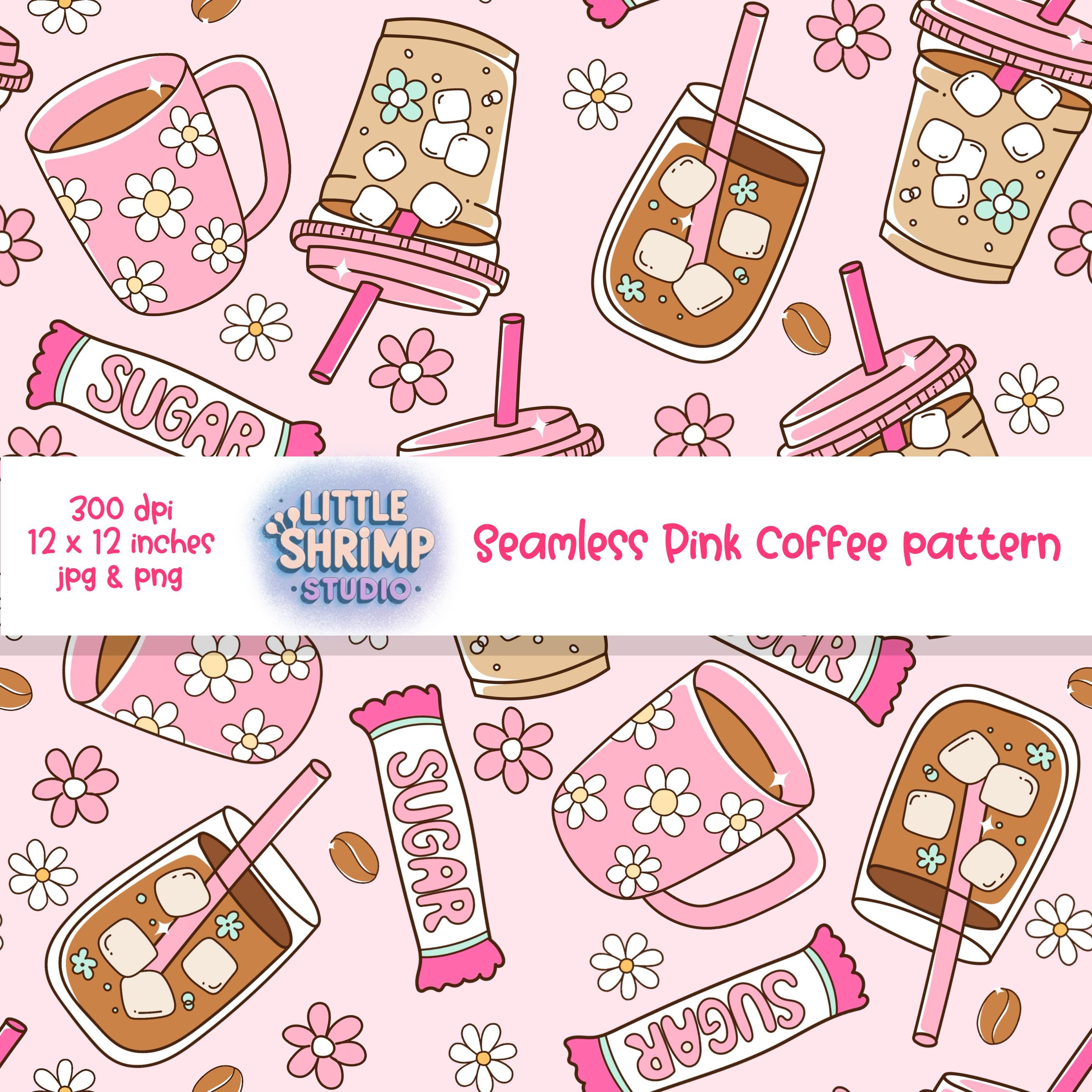 Pink Coffee Draw Pattern Pink Coffee Pattern Digital Paper: Iced Coffee, Floral Cafe (JPG & PNG ...