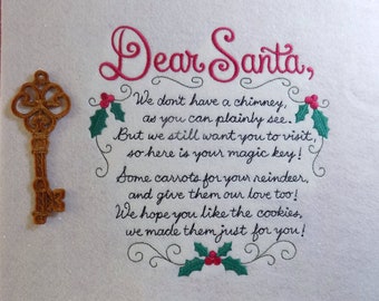 10" x 10" "Dear Santa" Tapestry & Key (15.25" square overall tapestry + 2" x 5 "key, embroidered wall art)