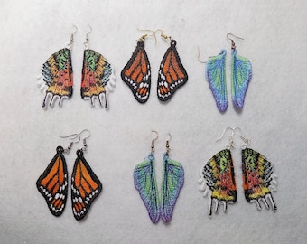 Embroidered "Wing" Earrings -- great Valentine's, Mother's Day & Birthday Gifts!