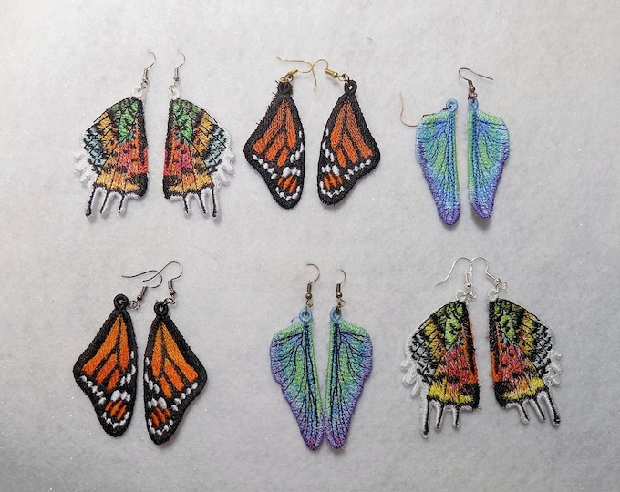 Embroidered "Wing" Earrings: custom colors & wires