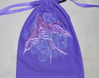 Lined Drawstring Bag with Embroidered Light-Stitched Swallow