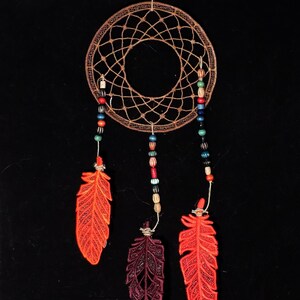 Dream Catcher embroidered FSL with 3 FSL Feathers embroidered freestanding lace wall art image 9