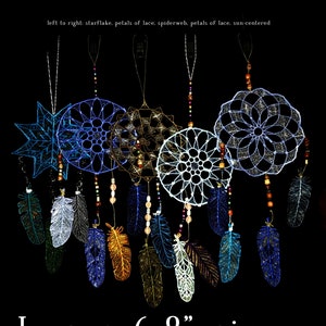 Dream Catcher embroidered FSL with 3 FSL Feathers embroidered freestanding lace wall art image 4