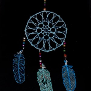 Dream Catcher embroidered FSL with 3 FSL Feathers embroidered freestanding lace wall art image 6