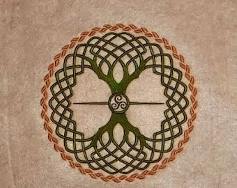 Árbol de la vida del círculo celta (arte de pared bordado)