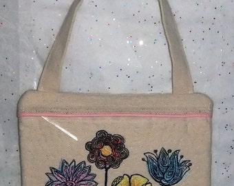 Quilted / Embroidered 7.75x10" Canvas Zipper Purse or Tablet & eBook (Kindle, Nook, etc.) Reader Case