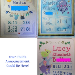 Birth Announcement Tapestry custom embroidered wall art image 2