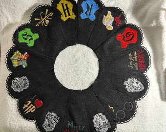 Custom Embroidered, Themed 15-panel Holiday Tree Skirt, **tabletop size** 24"-26"