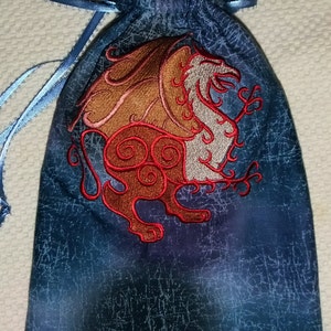 Lined Drawstring Bag with Embroidered Gryphon