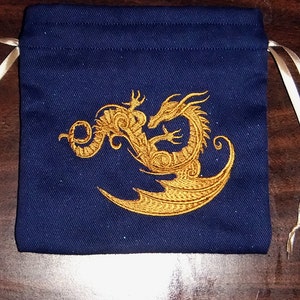 Lined Drawstring Dice Bag with Embroidered Lucky Dragon image 3