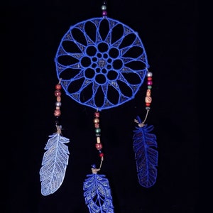 Dream Catcher embroidered FSL with 3 FSL Feathers embroidered freestanding lace wall art image 3
