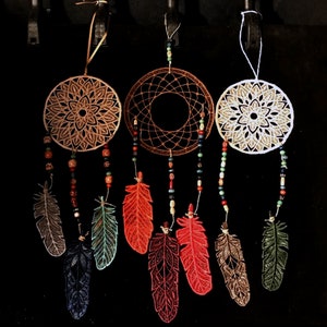 Dream Catcher embroidered FSL with 3 FSL Feathers embroidered freestanding lace wall art image 8