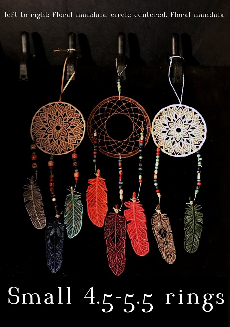 Dream Catcher embroidered FSL with 3 FSL Feathers embroidered freestanding lace wall art image 8
