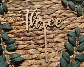 Rustic Wooden "Three" Cake Topper: 3rd Birthday Baltic Birch Decor