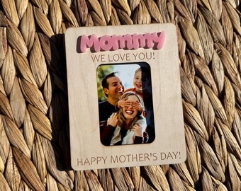 Layered Birch Wood Mommy Photo Frame, Mother's Day Gift, Optional Magnet