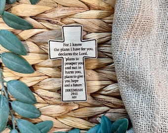 Birch Wood Cross Magnet – Jeremiah 29:11 Scripture, Christian Gift