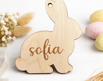 Personalized Wooden Bunny Easter Basket Tag | Custom Name Keepsake