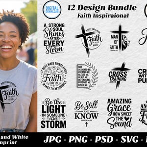 Pacchetto SVG sulla fede con citazioni cristiane / Disegni di versetti biblici / PNG religiosi ispiratori per magliette / Pacchetto SVG cristiani / Citazione cristiana