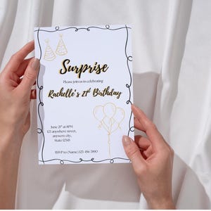 Surprise party invitation - Editable Canva Template - Instant Download