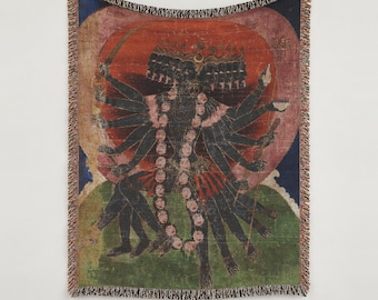Mahakali geweven wandtapijt, tienkoppige hindoegodin Kali, schilderij voor bedrijfsschool, decoratie voor de gebedsruimte