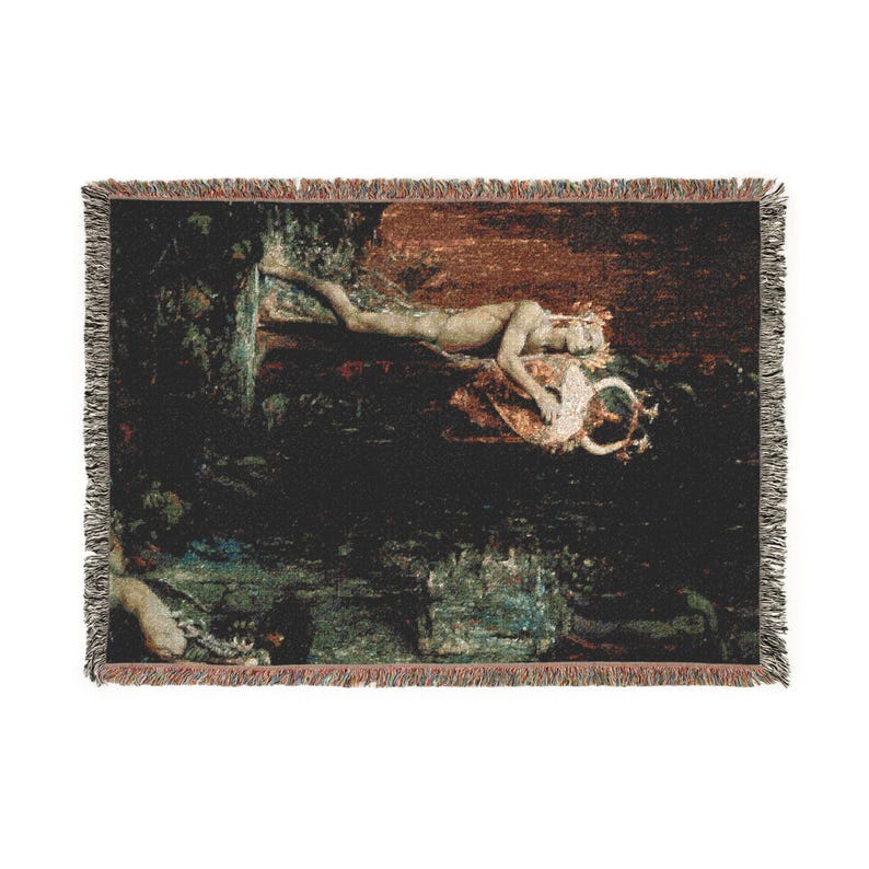 Orpheus in Hades Woven Tapestry Blanket, Marcel-Béronneau Symbolist Painting, Greek Mythology Wall Hanging image 8