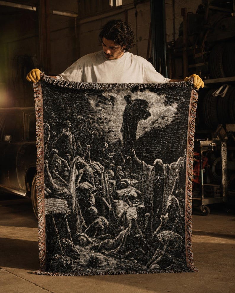 De torra benens dal vävd gobelängfilt, Gustave Doré bibelgravyr, Hesekiel 37 bild 7