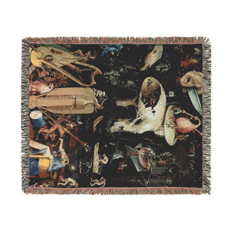 Jordiska fröjdernas trädgård Helvetespanel Vävd gobelängfilt, Hieronymus Bosch väggbonad bild 9