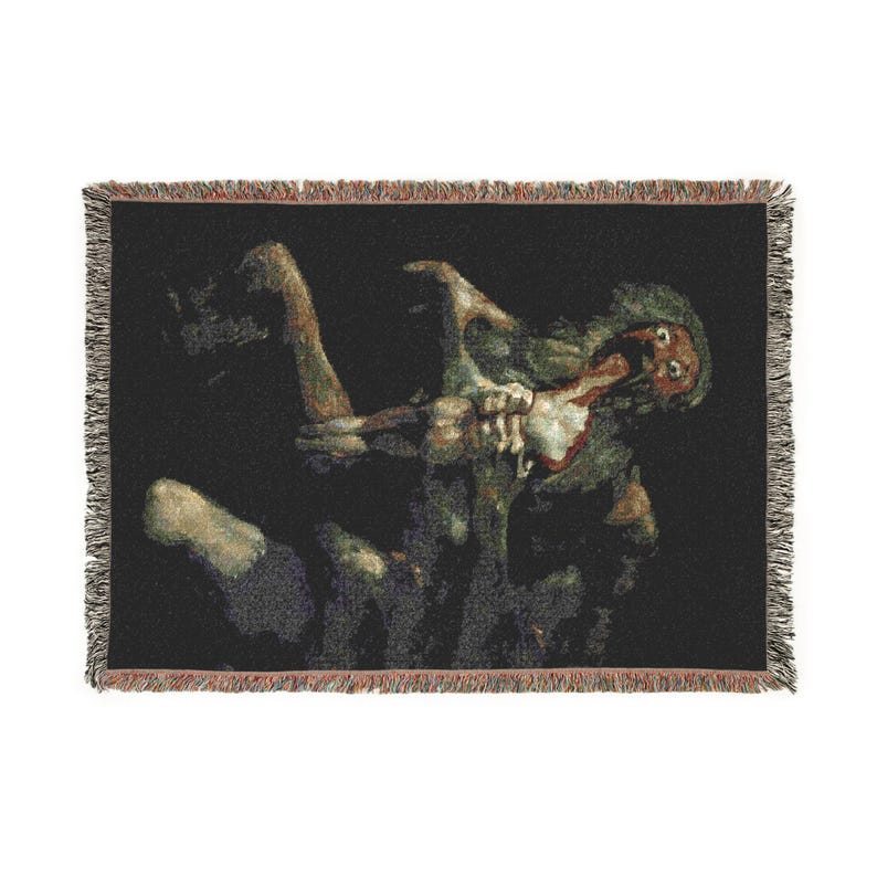 Arazzo/coperta tessuta raffigurante Saturno che divora suo figlio, dipinto nero di Francisco Goya da appendere al muro. immagine 6