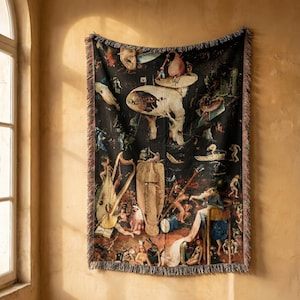 Jordiska fröjdernas trädgård Helvetespanel Vävd gobelängfilt, Hieronymus Bosch väggbonad bild 8